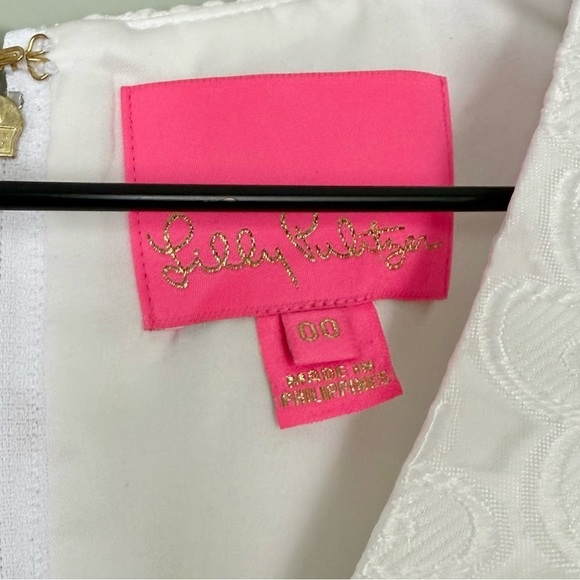 Lilly Pulitzer Citra Embroidered Puff Sleeve Floral Shift Dress White‎ Gold 00 - Picture 9 of 13
